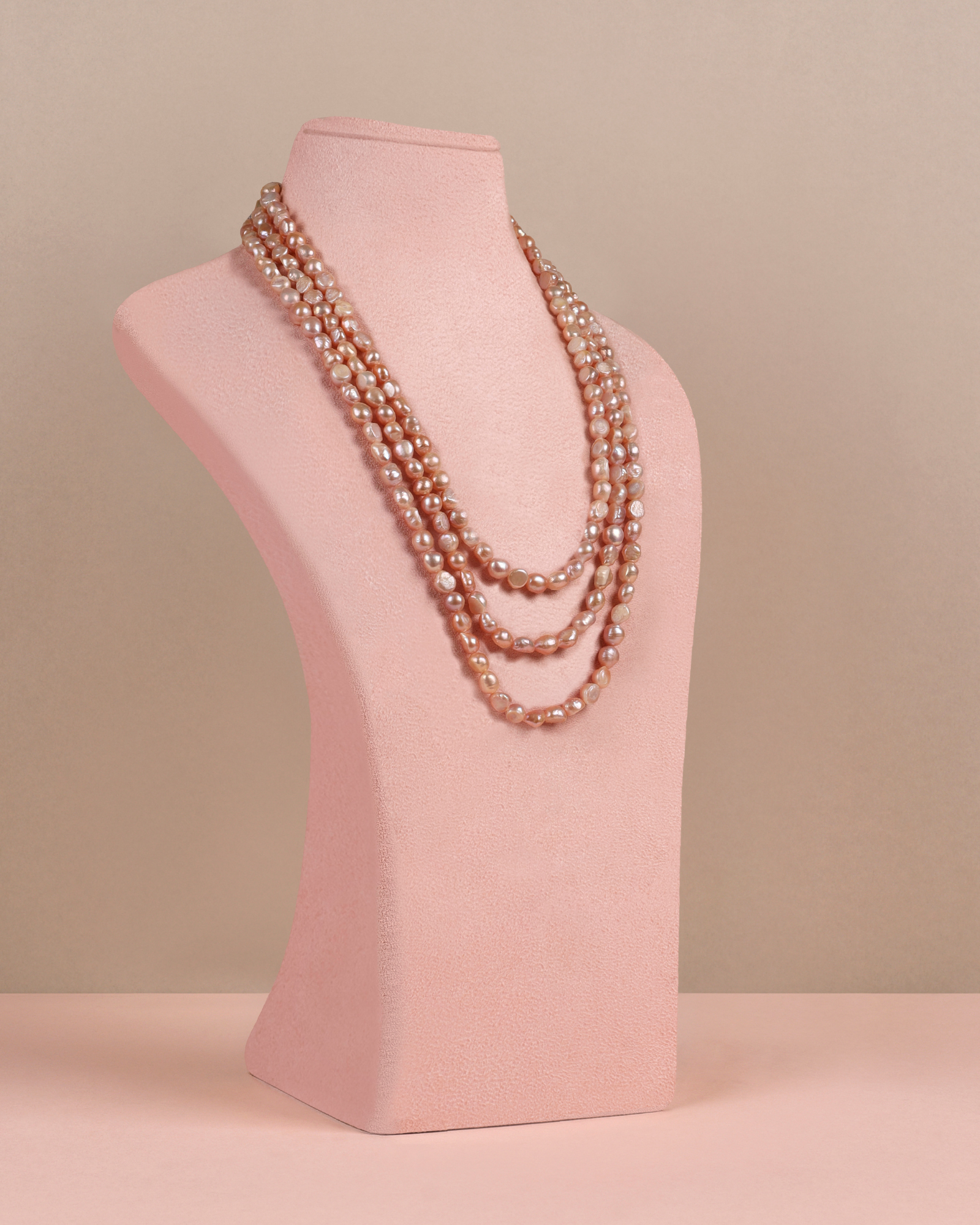 Triple Pink Baroque Pearl Necklace
