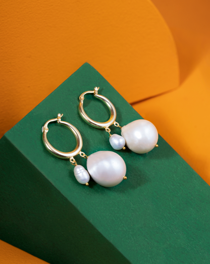 Rice &amp; Baroque Pearl Hoops