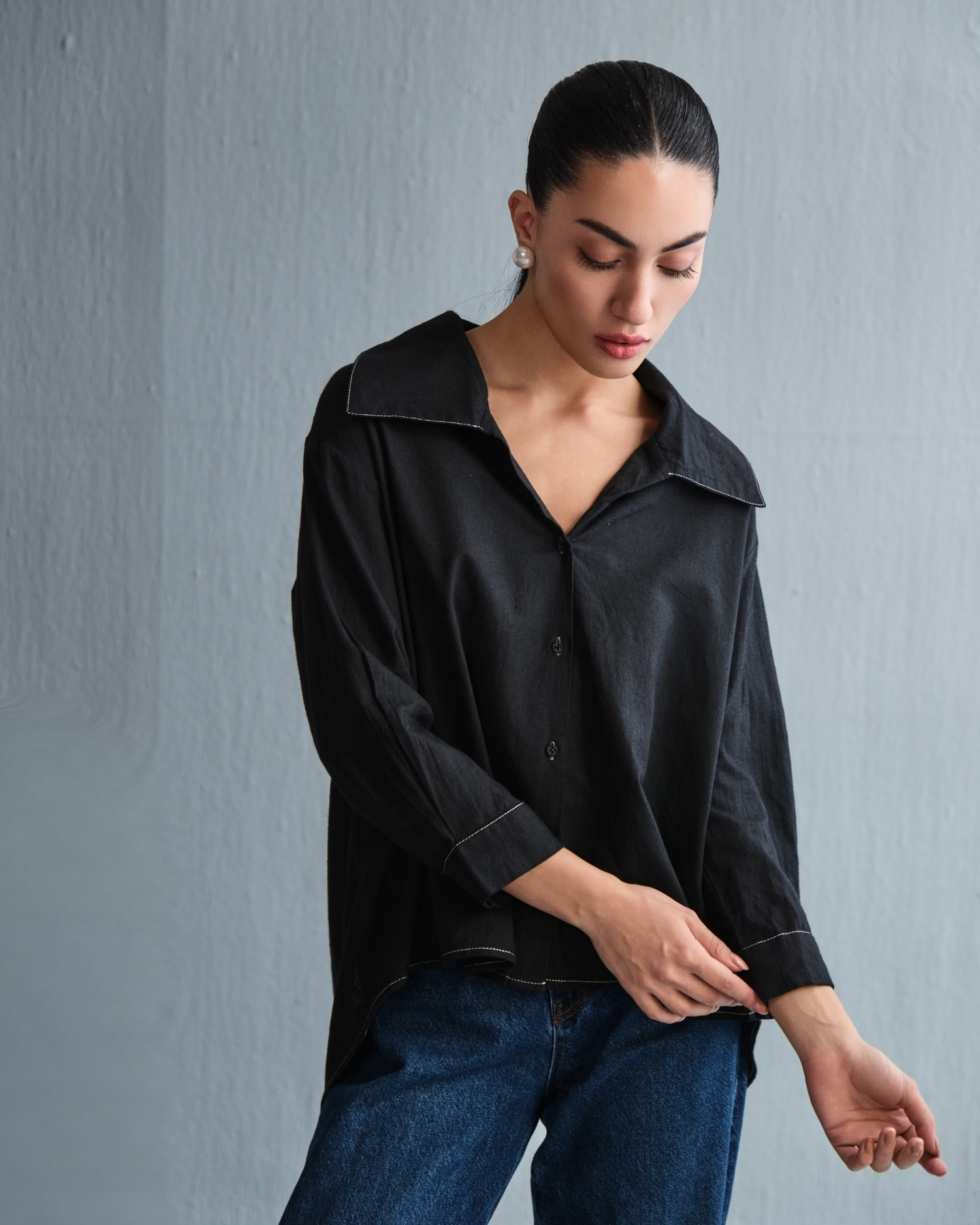 Kha Overlap Shirt - Noir