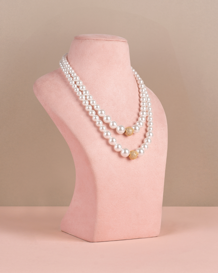 Double Graded Pearls - White with Golden Swarovski